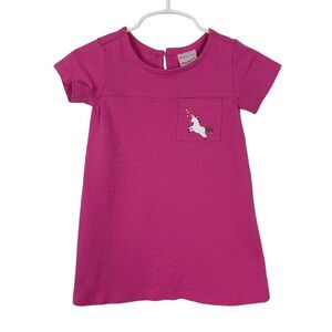 Hanna Andersson Pink Unicorn Dress Short Sleeve Girls 12-18 Months Baby Toddler